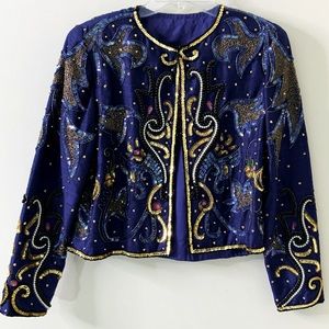 VINTAGE Silk Nubby Sequin Cropped Jacket